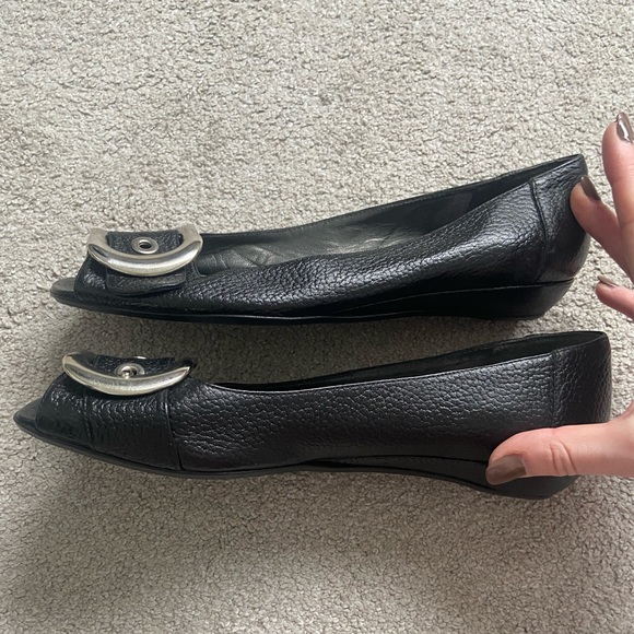 Stuart Weitzman open toe flats with silver buckle - Picture 5 of 7